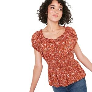 Old Navy | Puff-Sleeve Floral-Print Smocked Peplum Blouse